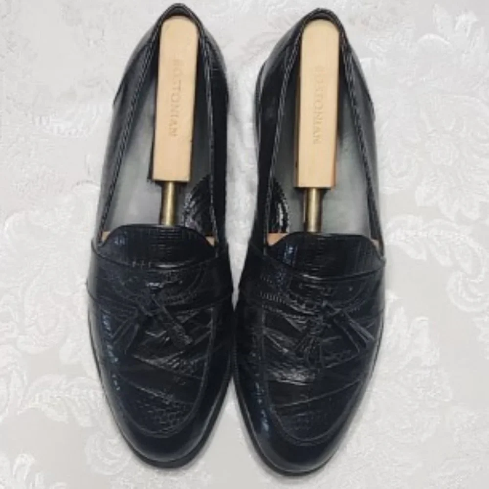 Men's Stacy Adams Black Snakeskin and Leather Tassel Slip-on Dress Loafer - Picture 2 of 12